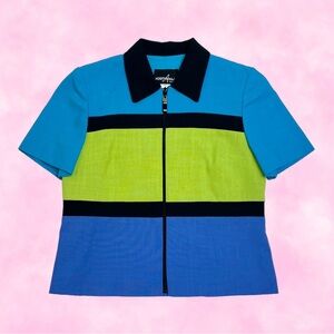 Vibrant Color Blocked Zip Up Tee